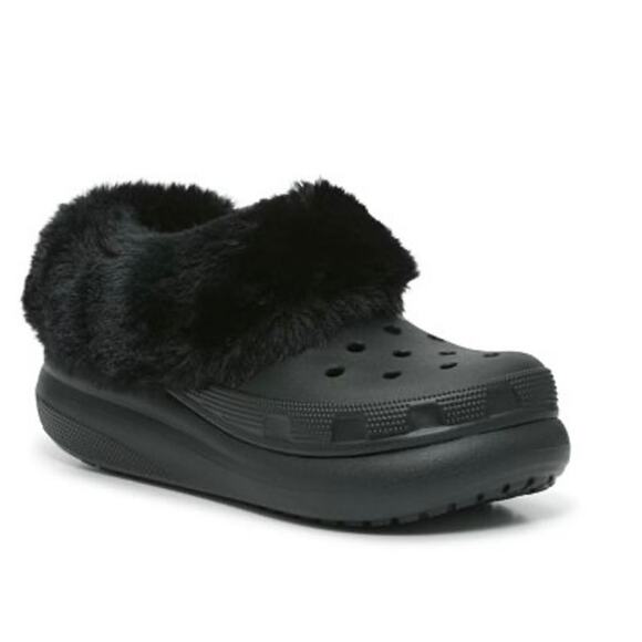 Crocs Furever Crush Platform Clog in Black Plush Women's Size 7 Mens Size 5 - Picture 15 of 15